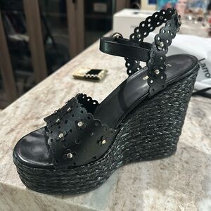 Larroude Black Wedge Sandals 8.5